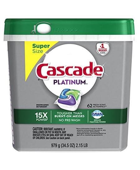 3. Cascade platinum actionpacs dishwasher detergent.