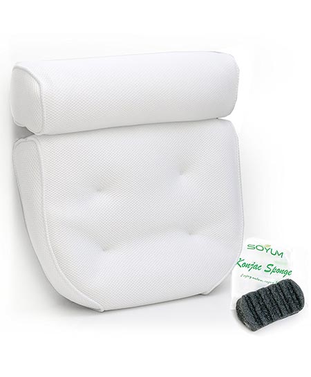 2 Harrison House Luxurious Bath Pillow with Konjac Bath Sponge and 4 Extra Large Suction Cups