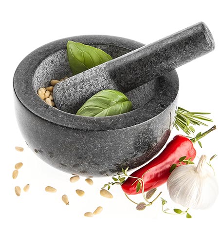 6 Savisto Premium Solid Granite Pestle and Mortar - Large 15.5cm Diameter