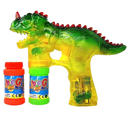 3 Haktoys 1900D Dinosaur Bubble Gun Shooter Blower Machine with LED Lights, Batteries, and Extra Bottle Refill