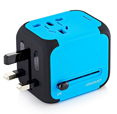 1 PORS-ELA International Travel Power Adapter with 2.4A Dual USB Charger 