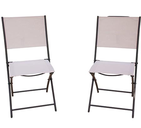 4 PatioPost 2-Pack Outdoor Iron Sling Teslin Mesh Fabrics Folding Armless Chair, Tan