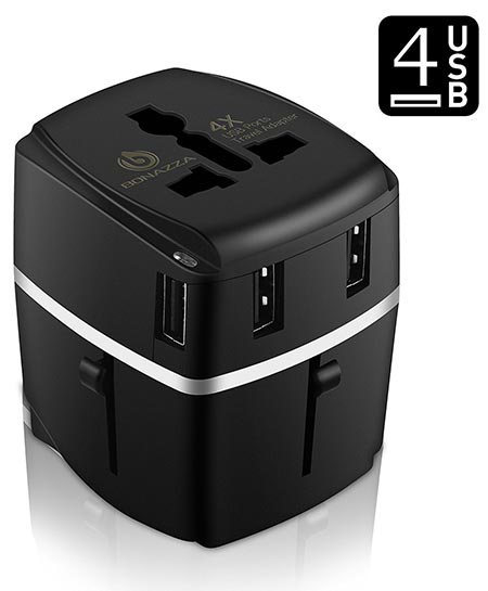 5 BONAZZA Universal International Travel Adapter Kit with 3.4A 4 USB Ports