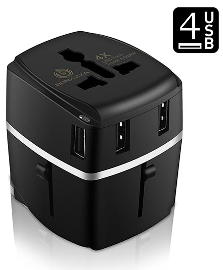 5 BONAZZA Universal International Travel Adapter Kit with 3.4A 4 USB Ports 