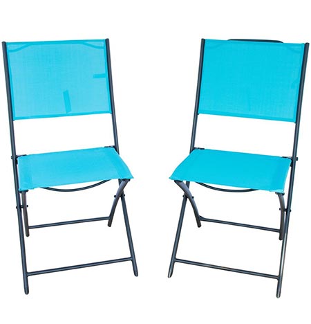 3 PatioPost Sling Outdoor Chair 2-Pack Sling Textilene Mesh Fabric Iron Folding Armless Chair, Blue