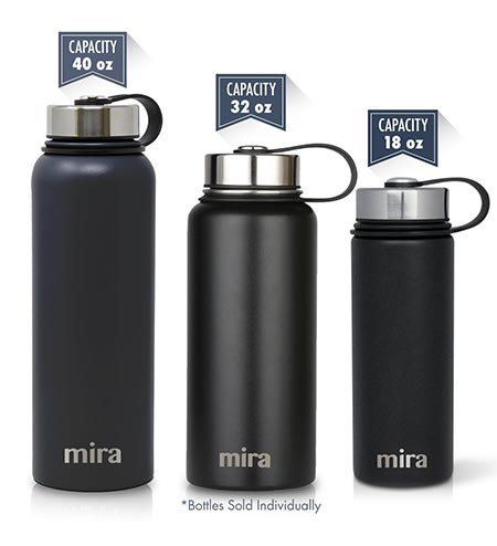 8 MIRA 40 oz, 32 oz or 18 oz Stainless Steel Vacuum Insulated Wide Mouth Water Bottle