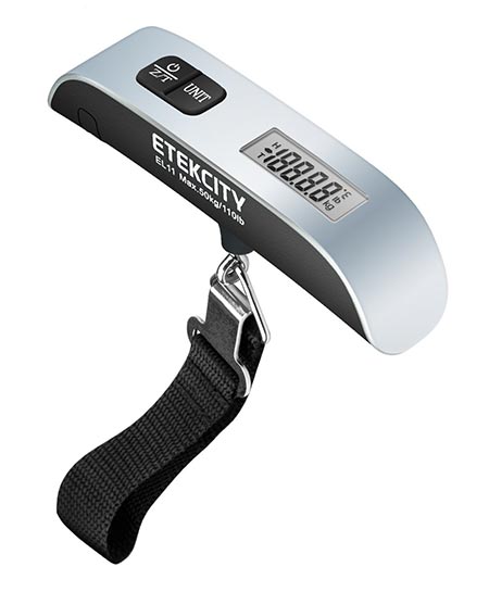 1 Etekcity Digital Hanging Luggage Scale, Rubber Paint, Temperature Sensor, 110 Pounds, Silver