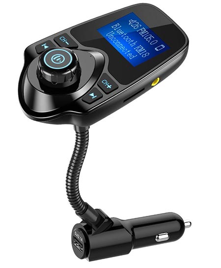 1 Nulaxy Wireless In-Car Bluetooth FM Transmitter Radio Adapter Car Kit with 1.44 Inch Display and USB Car Charger