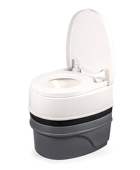 4 Camco Premium Portable Travel Toilets with Three Directional Flush and Swivel Dumping Elbow