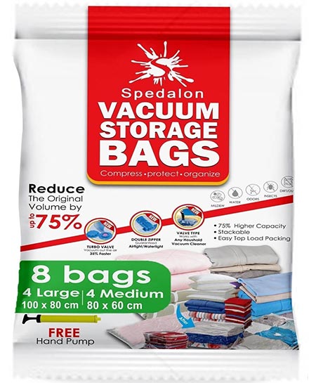 5. Vacuum Storage Bags – Pack of 8 – 4 Large + 4 Medium 