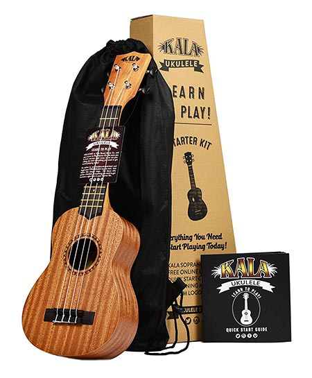 6. Kala Learn To Play Ukulele Starter Kit, Light Mahogany Stain