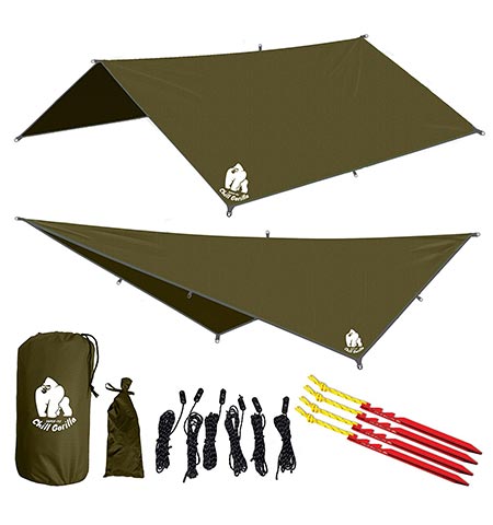 3. CHILL GORILLA 10’ HAMMOCK RAIN FLY TENT TARP WATERPROOF CAMPING SHELTER