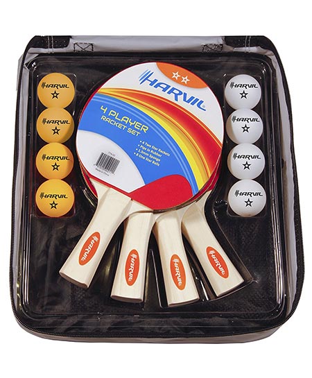 6 4- Player Table Tennis Racket and Ball Set with Nylon Carrying Bag. It includes 4 Rackets and 8 Balls by Harvil