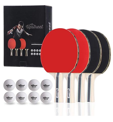 4 The Up street Box Set: 4 Ping Pong Paddles with 3 Star Ping Pong Balls for Table Tennis