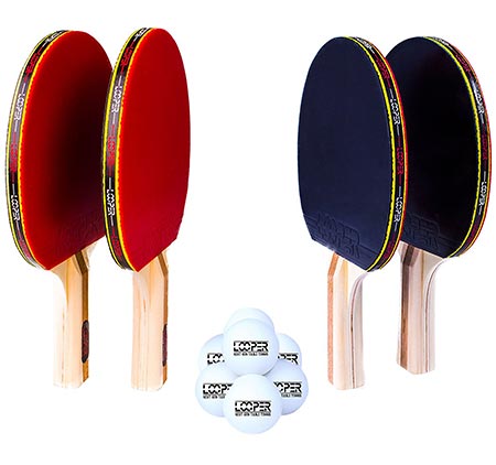 9 Looper Premium 4 Paddle 8 Ball Ping Pong Set & Easy-Store Case|6 Star Table Tennis Racket