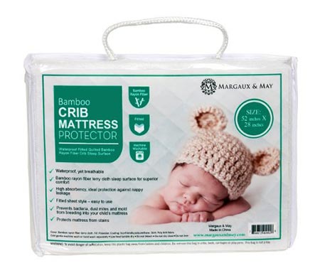 2 Ultra Soft Waterproof Crib Mattress Protector Pad Of Bamboo Rayon Fiber by Margaux & May - Fitted Quilted Mattress Protector Pad for Your Crib. High Absorbency and Stain Protection Baby Cover