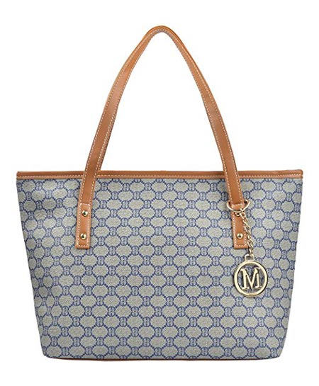 3.Micom Casual Signature Printing PU Leather Tote Shoulder Handbag with Metal Decoration for Women.