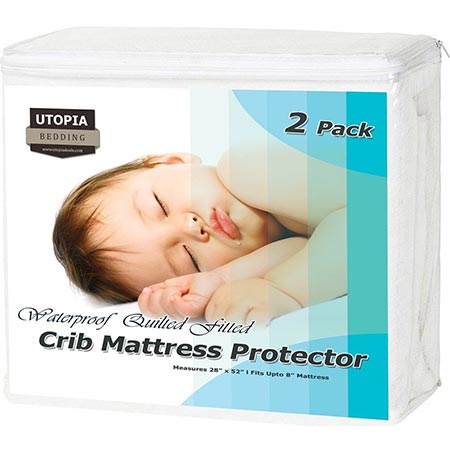 10. Utopia Bedding Waterproof Crib Mattress Protector - Hypoallergenic Quilted Crib Fitted - Cradle Mattress Pad (2 Pack) (white)