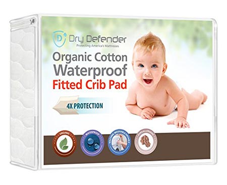 9 Organic Cotton Waterproof Fitted Crib Pad - Natural Baby Crib Mattress Cover & Protector - Unbleached, Non-Toxic & Hypoallergenic (28