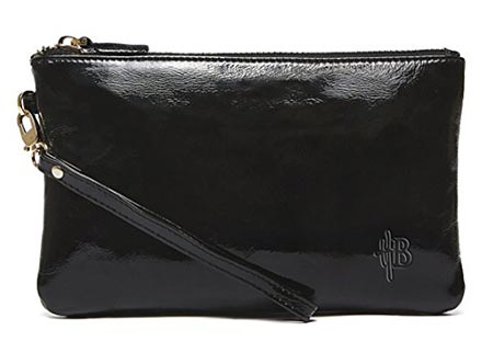7Mighty Purse Genuine Leather Phone Charging Wristlet Wallet (Black Gloss)