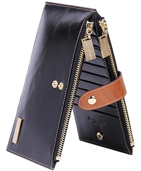 9Borgasets RFID Blocking Women's Genuine Leather Wallet Credit Card Holder Zipper Purse