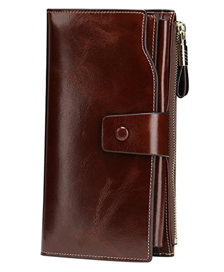 5Itslife Women's RFID Blocking Large Capacity Luxury Wax Genuine Leather Clutch Wallet Card Holder Organizer Ladies