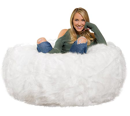 7 Comfy Sacks 4 ft Memory Foam Bean Bag Chair, White Furry