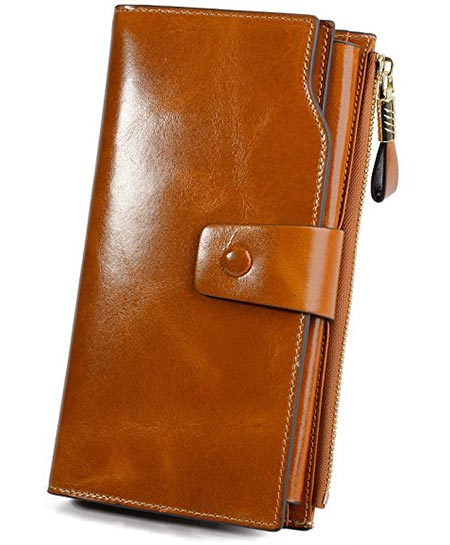 10YALUXE Women's RFID Blocking Large Capacity Luxury Wax Genuine Leather Clutch Wallet Multi Card Organizer