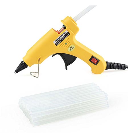 10 20W Mini Hot Melt Glue Gun Kit with 30pcs Hot Glue Sticks, Holding Stand, and Scald-proof Rubber Nozzle Case, 100-240V (Version 2)