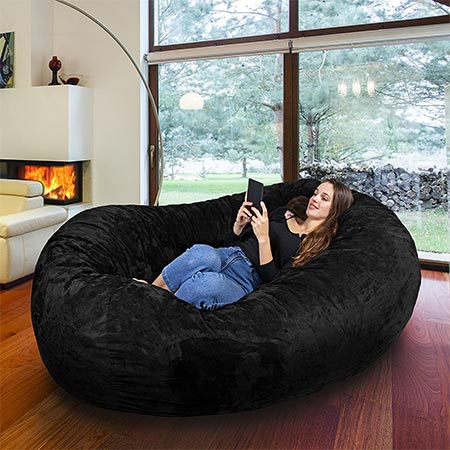 6 Gigantic Bean Bag Chair in Limo Black with Memory Foam Filling and Machine Washable Velour Cover- Comfortable Cozy Lounge Sack to Chill - Huge Bed, Large Sofa, Cozy Lounger - Kids, Adults & Teens