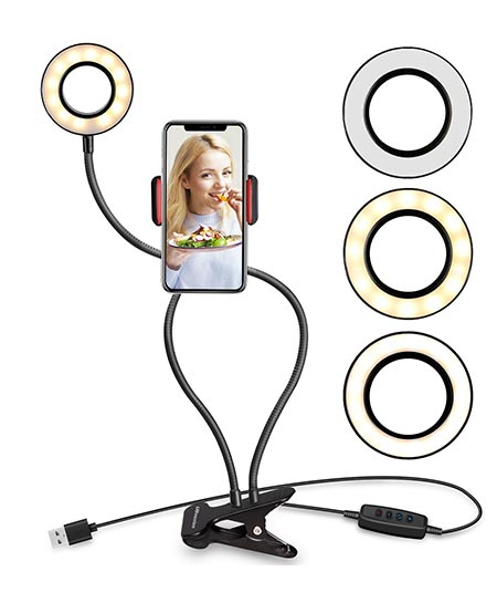 4. Selfie Ring Light with Cell Phone Holder Stand for Live Stream and Makeup, UBeesize LED Camera Light [3-Light Mode] [10-Level Brightness] With Flexible Long Arms for iPhone, Android Phone