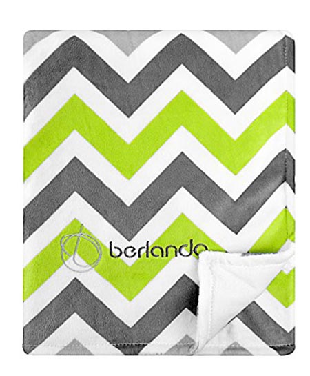 6 Berlando Signature Edition Chevron Baby Blanket, 100% Polyester, Green and Gray