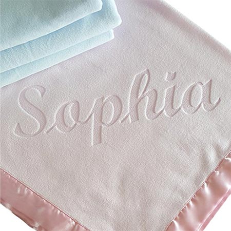  1 Large Personalized Baby Blanket (Pink) 36x36 Inch, Wide Satin Trim, 200 gms Fleece 