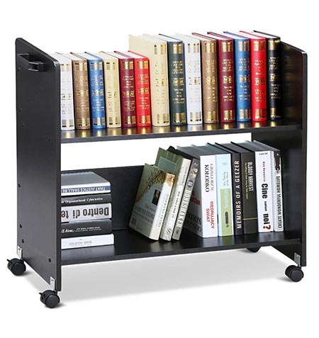 6 go2buyMovable Library Cart Welded Bookcase Rolling Book Storage Rack Trolley Black.