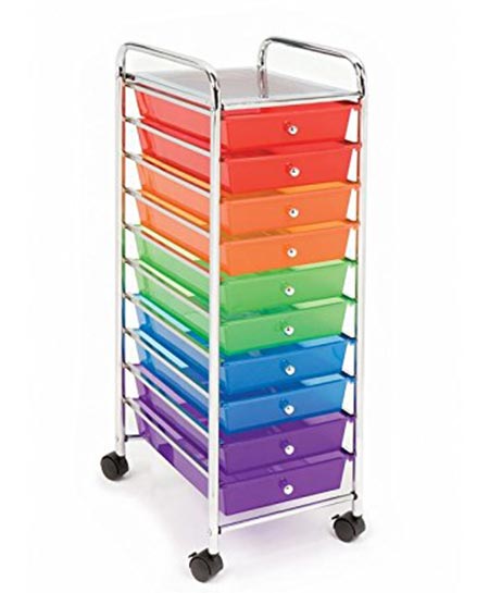 5. Seville Classics 10-Drawer Organizer Cart, Translucent Color-Coded