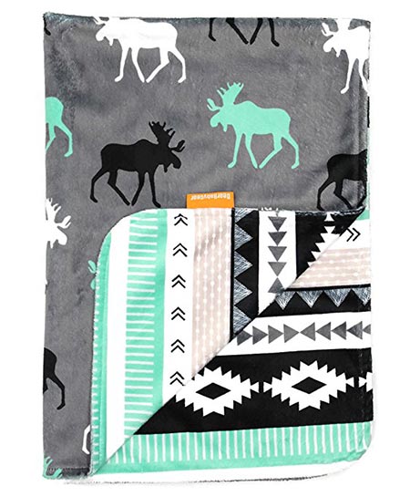 9 Dear Baby Gear Deluxe Baby Blankets, Custom Minky Print Black, Grey, Mint Moose, Aztec Minky