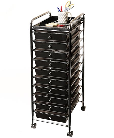 1 Seville Classics 10-Drawer Organizer Cart with Tray, Blac