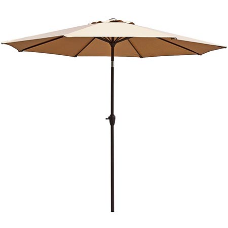 2 Le Papillon 9 ft Outdoor Patio Umbrella Aluminum Table Market Umbrella Crank Lift Push Button Tilt, Beige