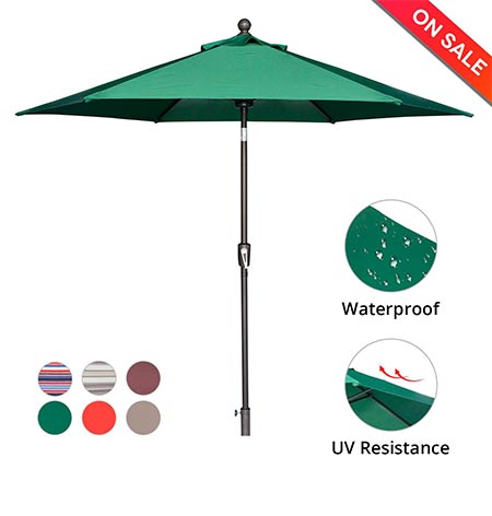 9 LCH 9 Ft 6 Ribs Patio Umbrella Outdoor Backyard Market Table Umbrella Sturdy Pole Push Button Easily Tilt Crank, Dark Green