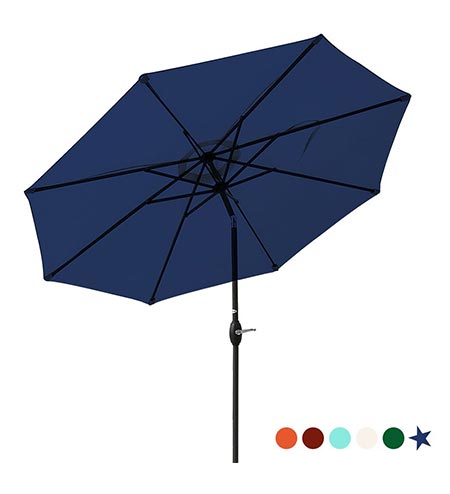 5Patio Umbrella 9 Ft Aluminum Outdoor Table Market Umbrellas With Push Button Tilt and Crank, Safety Bolt,8 Ribs (Navy Blue)