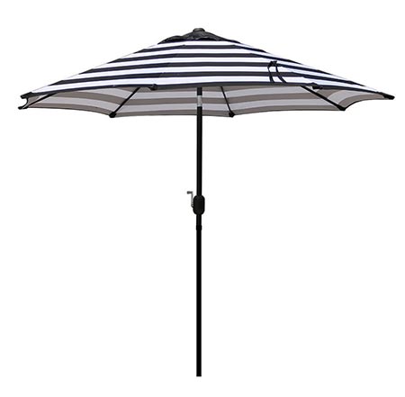 10 Blissun 9' Outdoor Aluminum Patio Umbrella, Market Striped Umbrella with Push Button Tilt and Crank (Black & White Stripe)