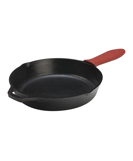 1. Lodge L10SK3ASH41B Cast Iron Skillet with Red Silicone Hot Handle Holder