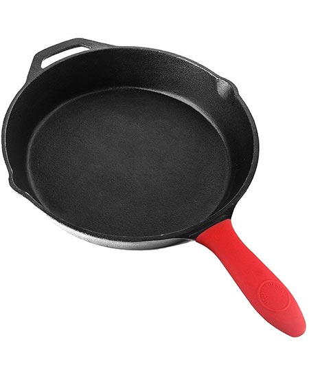 3. Pre-Seasoned Cast Iron Skillet with Silicone Hot Handle Holder