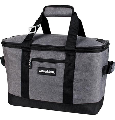 5. CleverMade SnapBasket 50 Can, Soft-Sided Collapsible Cooler: 30 Liter Insulated Tote Bag, Heathered Charcoal/Black