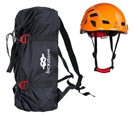 6. MonkeyJack Folding Rock Climbing Tree Arborist Caving Rappelling Rescue Rope Cord Bag Gear Equipment Carry Backpack + Safety Helmet Hard Hat