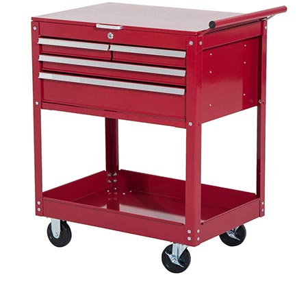 6. HOMCOM 4-Drawer Top Storage Rolling Tool Chest Cart – Red