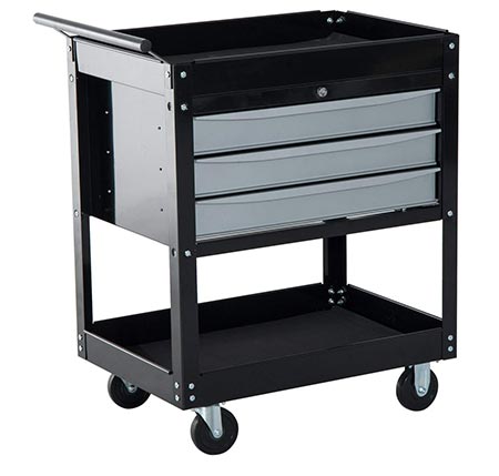 2. HOMCOM 3-Drawer Top Storage Rolling Tool Chest Cart
