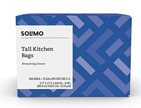 10. Solimo Tall Kitchen Drawstring Trash Bags