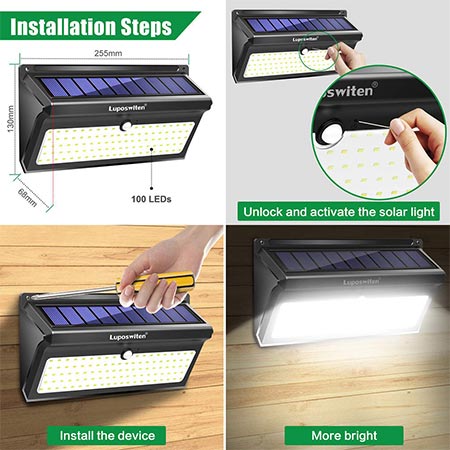 4. Solar Lights Outdoor 100 LEDs, Motion Sensor Wireless Waterproof Security Light, Solar Lights for Garden, Patio, Yard, Driveway, Garage, Porch, Pathway by Luposwiten [2PACK]