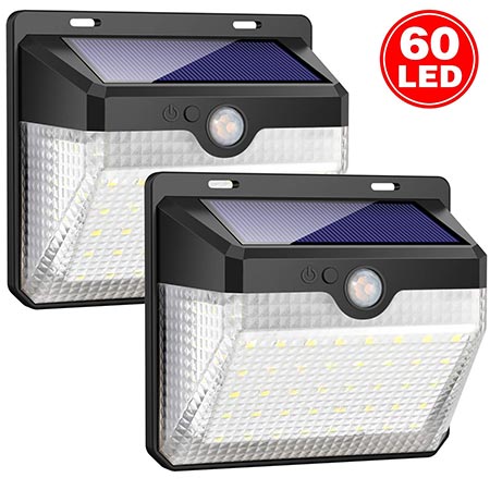 5. Solar Lights Outdoor [60 LEDs], Gixvdcu Solar Powered Motion Sensor Lights Waterproof Security Wireless Wall Lights with 270° Wide Angle for Outdoor, Garden, Patio Yard, Deck Garage, Fence